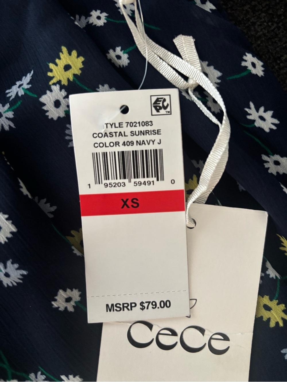 CeCe Navy Floral Ruffled Off-Shoulder Top - Picture 2 of 3